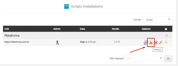 Backup da plataforma no Softaculous​