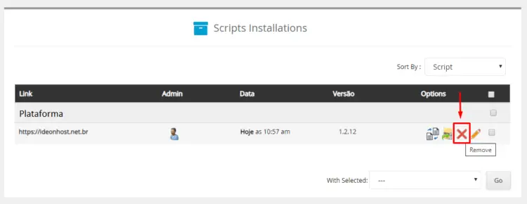 excluir instalação softaculous