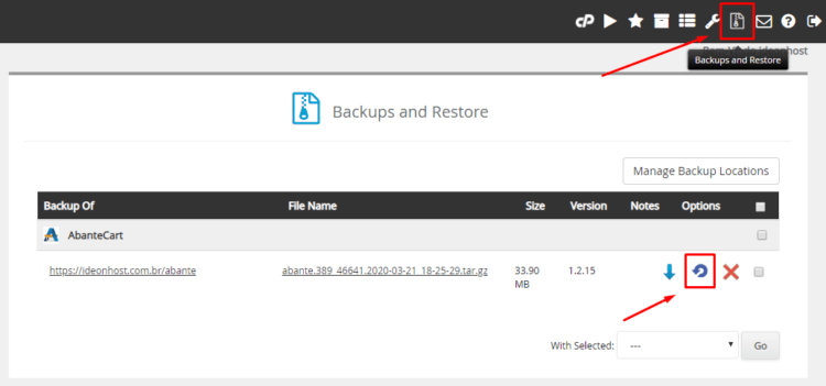 Restaurar backup da plataforma no Softaculous​