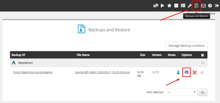 Restaurar backup da plataforma no Softaculous​