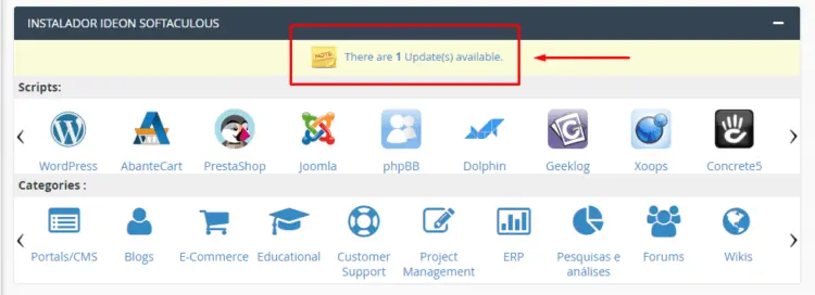 Upgrade da plataforma no Softaculous