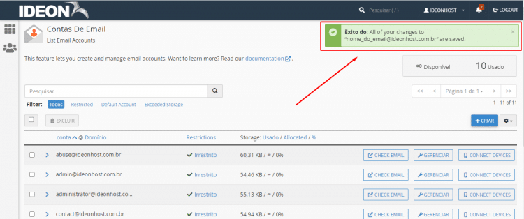 trocar senha da conta de e-mail
